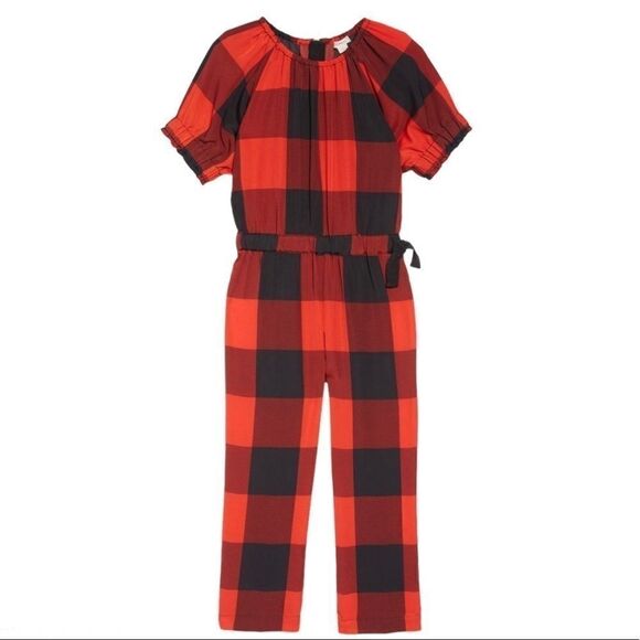 J Crew girls Crewcuts Red Buffalo Plaid one piece Jumper jumpsuit romper 5 - Picture 1 of 13
